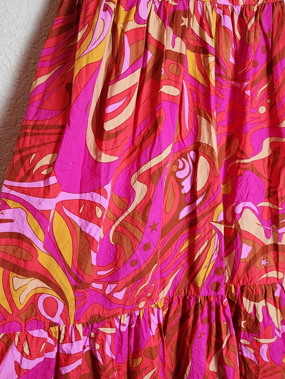 1. STATE Pink Abstract Print Open Back Midi Dress | Puff Sleeve Cotton | Medium - Picture 9 of 10